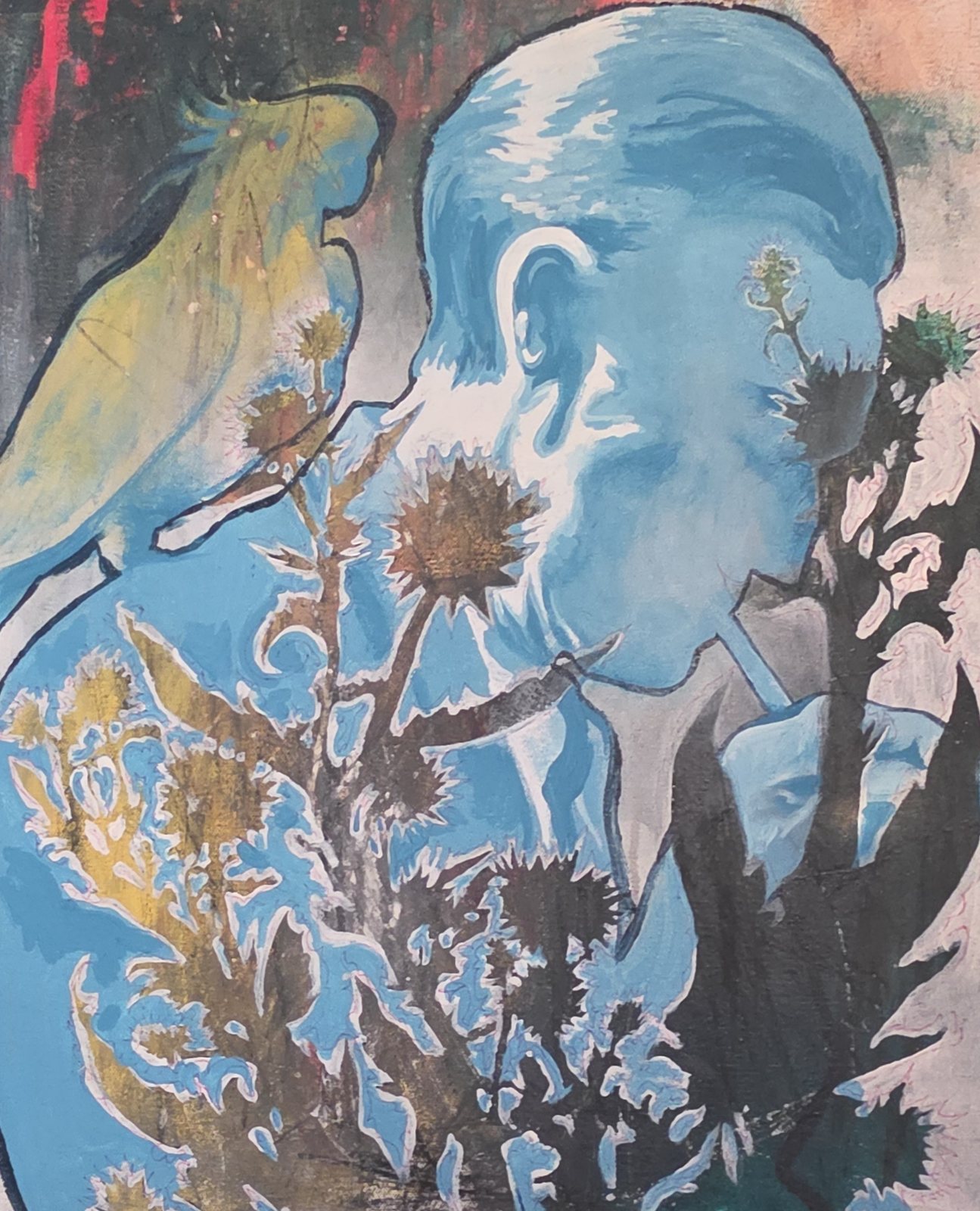 Blue man with bird